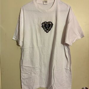 White Graphic Tee with Heart Design